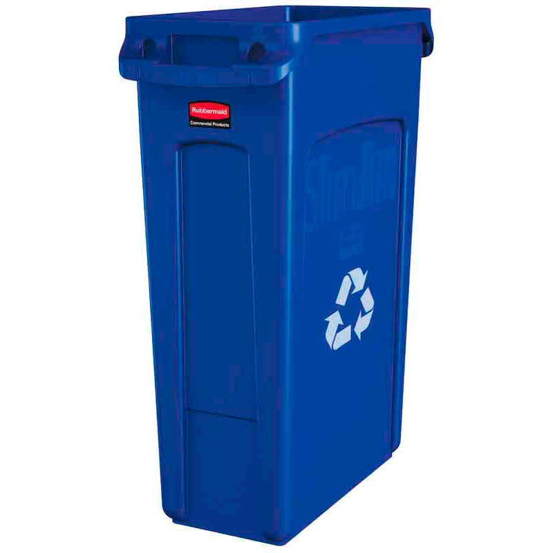 Rubbermaid Slim Jim container met luchtsleuven 87 liter blauw met recyclingsymbool