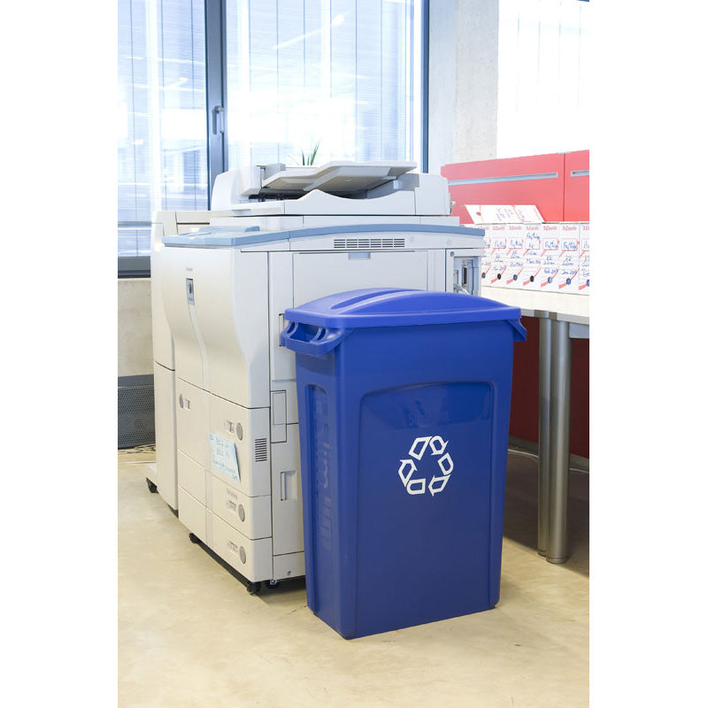 Rubbermaid Slim Jim container met luchtsleuven 87 liter blauw met recyclingsymbool
