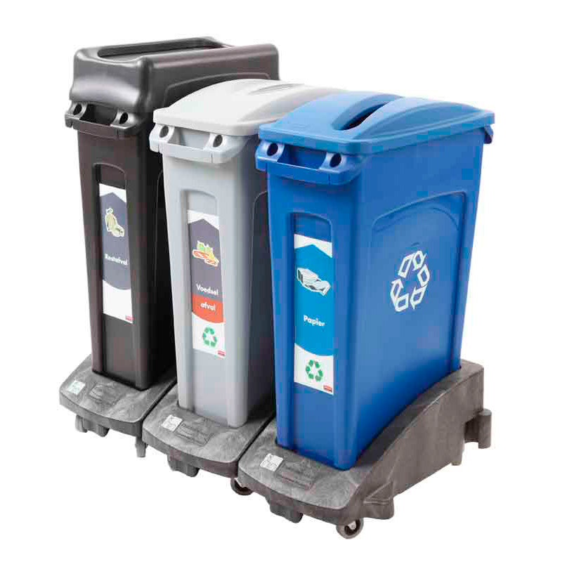 Rubbermaid Slim Jim container met luchtsleuven 87 liter blauw met recyclingsymbool