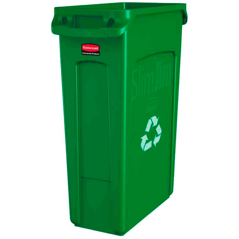 Rubbermaid Slim Jim container met luchtsleuven 87 liter groen met recyclingsymbool