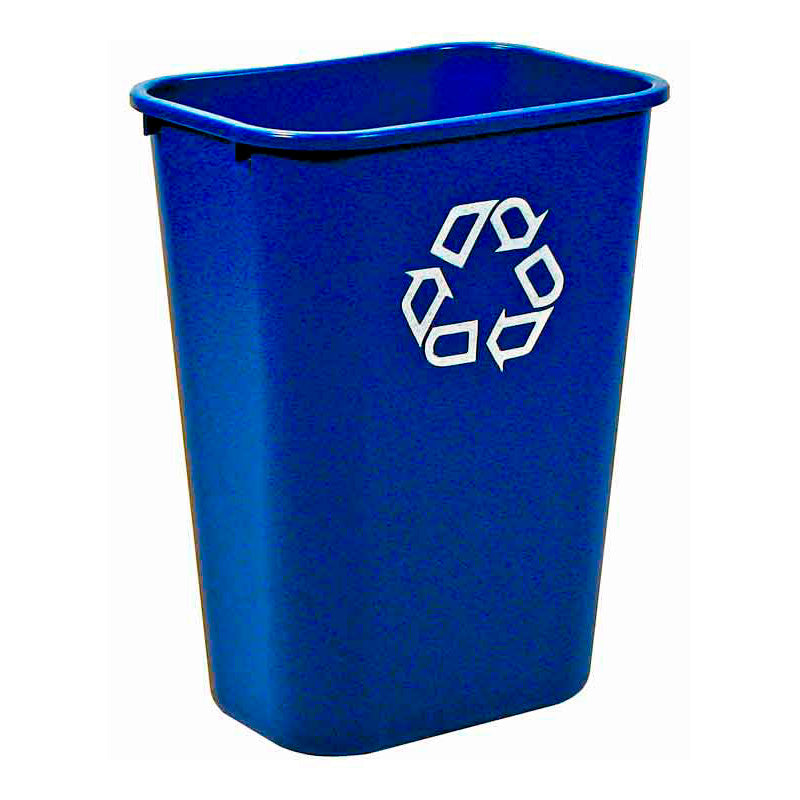 Rubbermaid rechthoekige afvalbak 39 liter blauw met recyclingsymbool