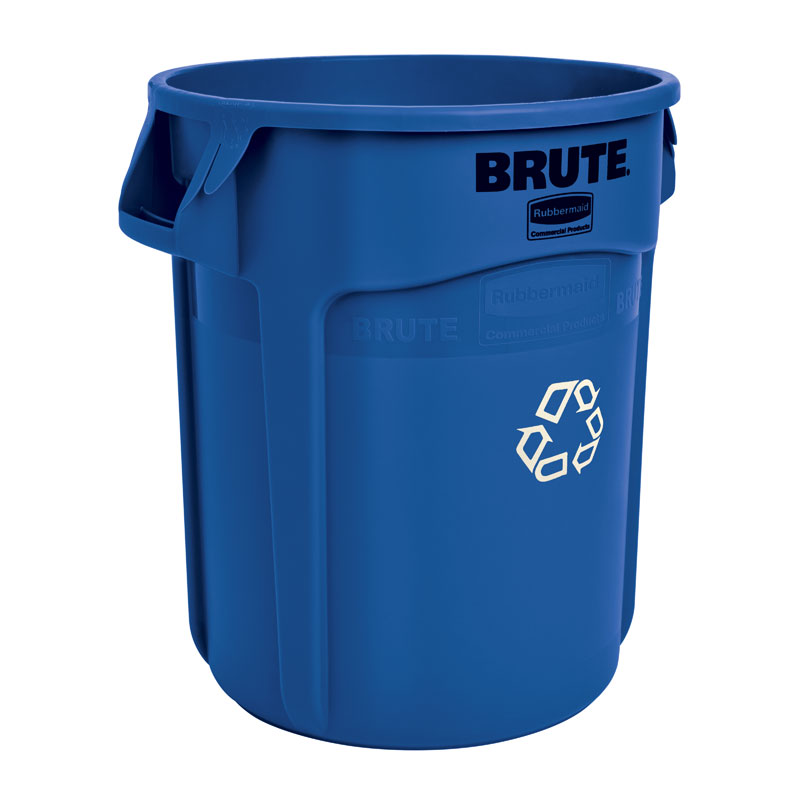 Rubbermaid ronde Brute container 75,7 liter blauw met recyclingsymbool