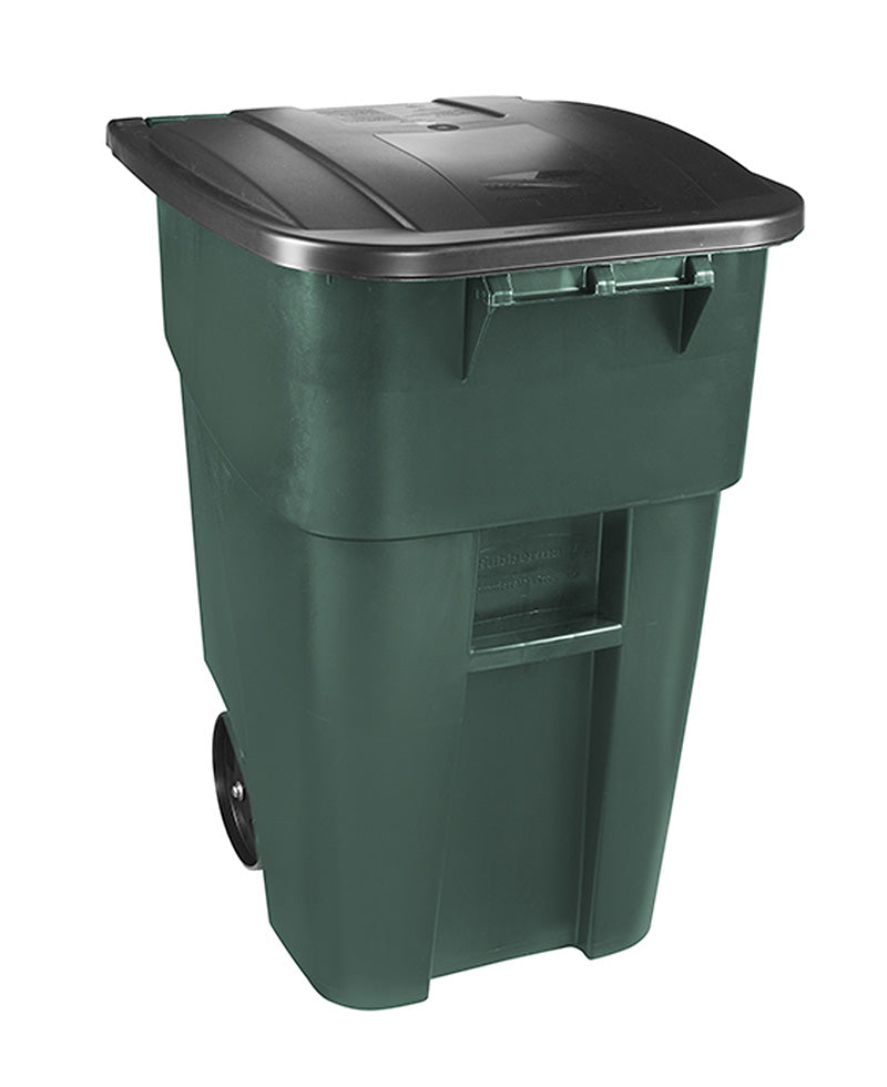 Rubbermaid BRUTE rolcontainer met deksel 189,3 liter donker groen/zwart