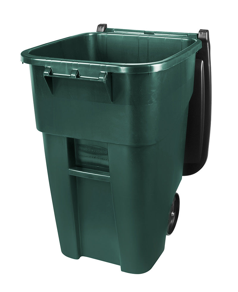 Rubbermaid BRUTE rolcontainer met deksel 189,3 liter donker groen/zwart