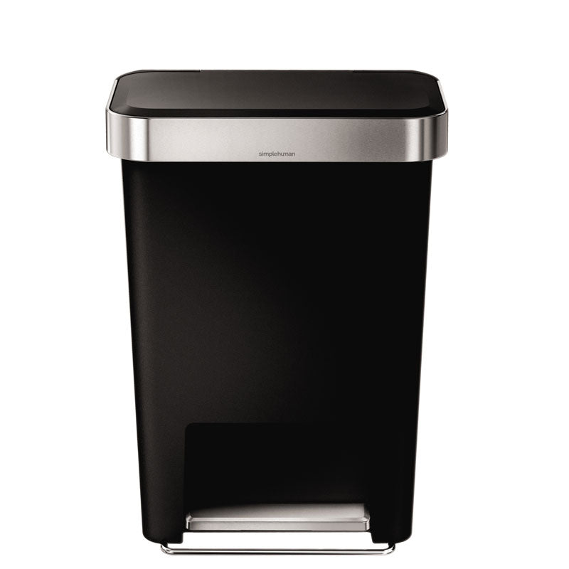 Simplehuman Rectangular pedaalemmer kunststof met Liner Pocket 45 liter zwart/RVS