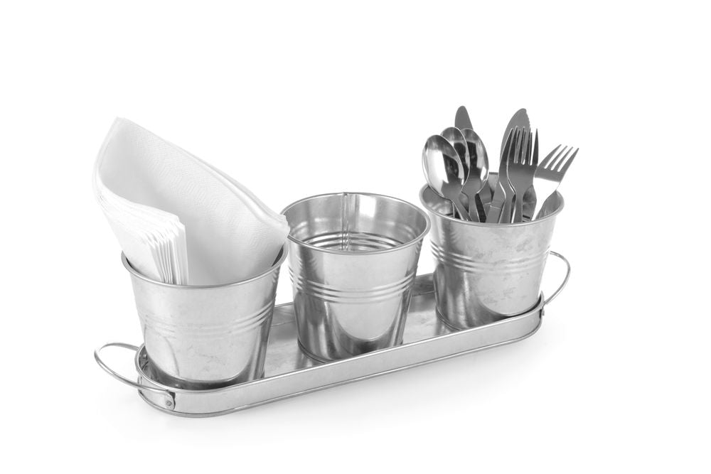 3 buckets with tray