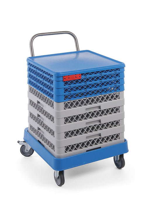 Trolley for dishwashing baskets with handle