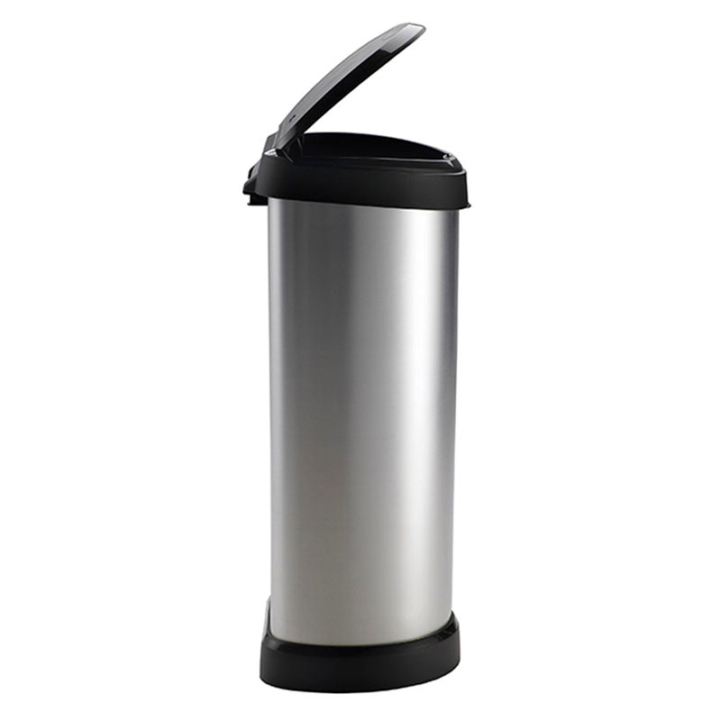 Curver Push Bin Decobin 40 liter zilver/zwart