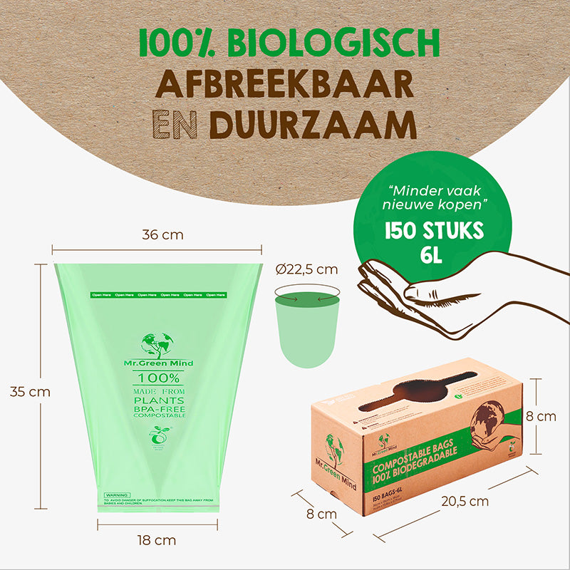 Mr. Green Mind biozakken 6 liter groen, 1 x 150 stuks