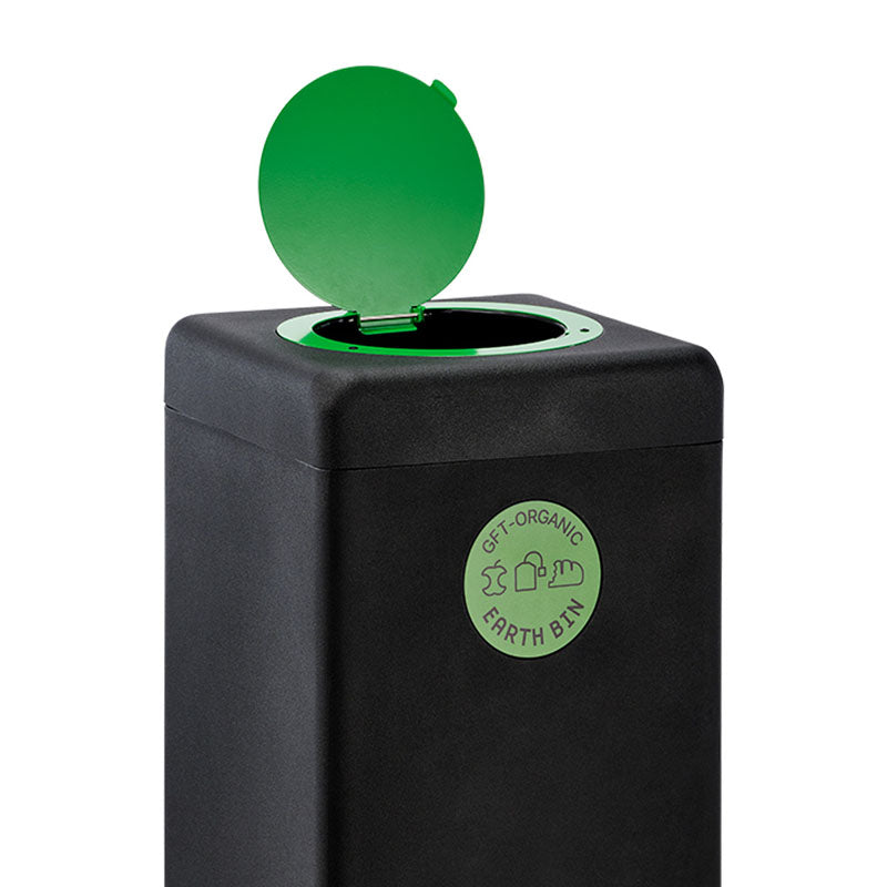 EarthBin afvalbak met klepdeksel 90 liter zwart met groen klepdeksel