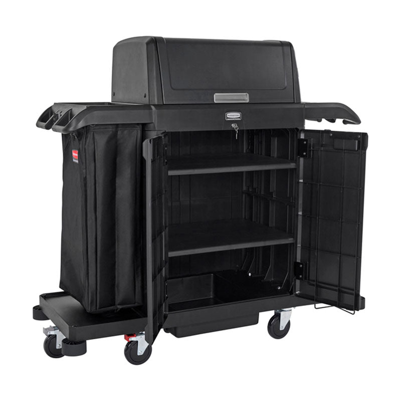 Rubbermaid grote housekeeping-wagen met kap en deuren zwart