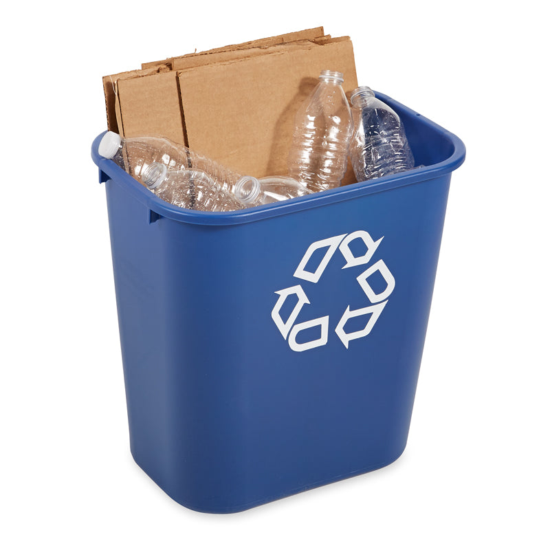 Rubbermaid rechthoekige afvalbak 26,6 liter blauw met recyclingsymbool