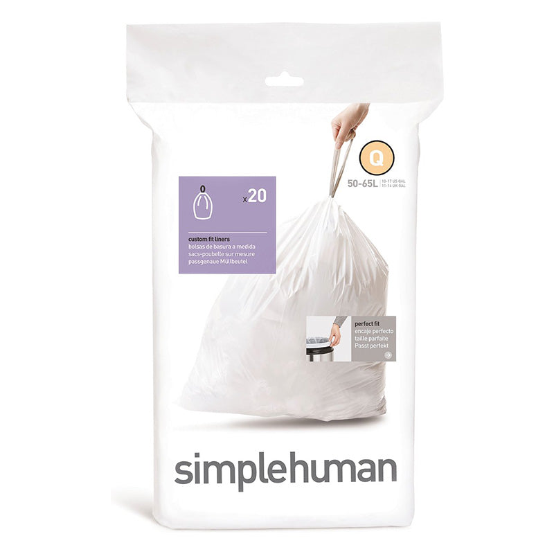Simplehuman afvalzakken 50-65 liter code Q, 20 stuks wit, 1 x 20 stuks