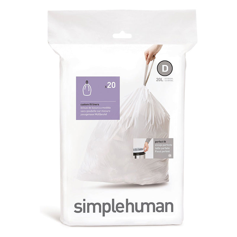 Simplehuman afvalzakken 20 liter code D, 20 stuks wit, 1 x 20 stuks