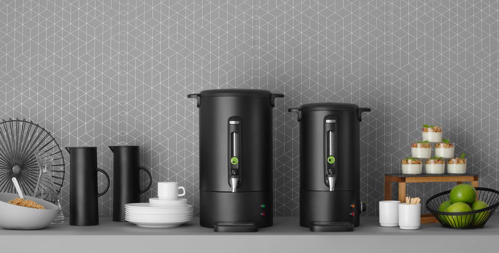 Verwarmde Drankendispenser | UNIQ (Design by Bronwasser) | Zwart | 16L | 30°C/100°C | 1.65kW (230V) | Enkelwandig | Lekbak | 357x380x502(h)mm