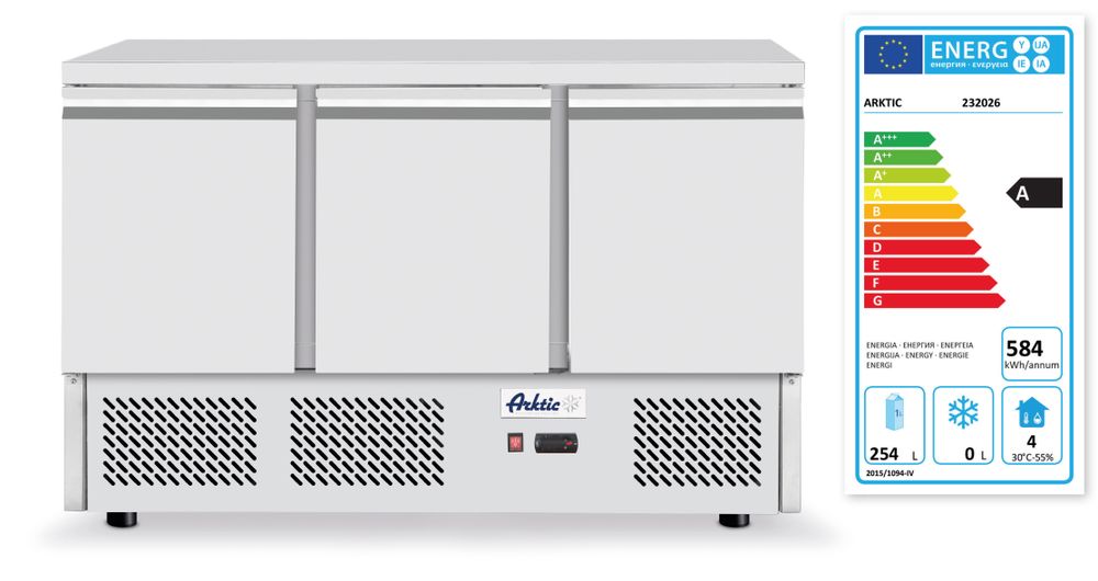 Pizza workbench with 3 doors and refrigerated display case 380+40L
