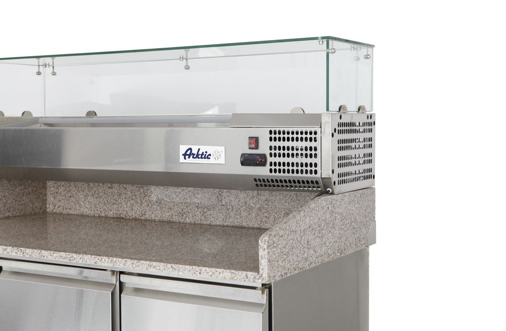Pizza workbench with 3 doors and refrigerated display case 380+40L