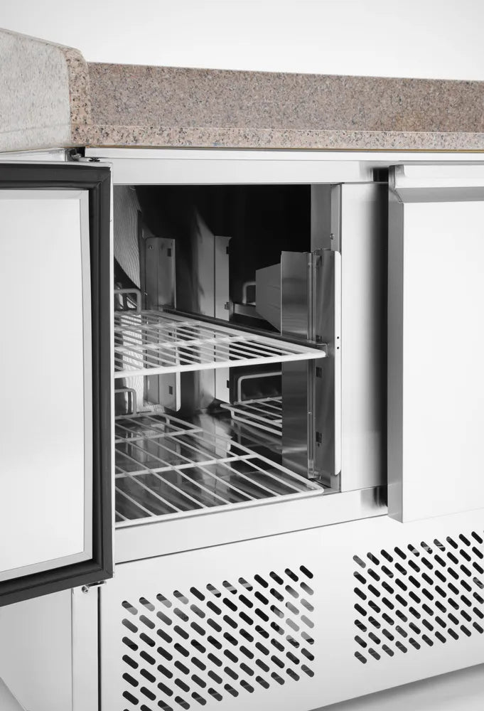 Pizzawerkbank met 3 deuren en koelvitrine 380+40L