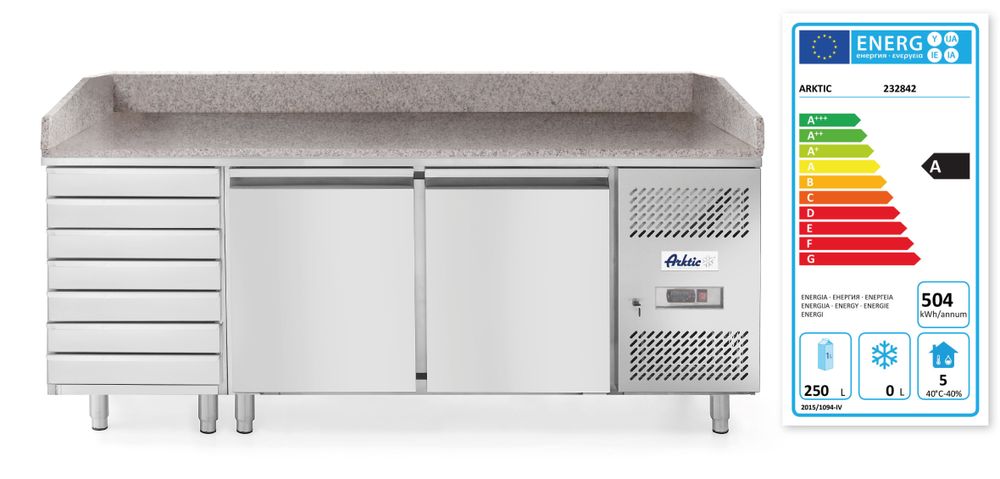 Pizza workbench with 2 doors and 7 drawers 280L