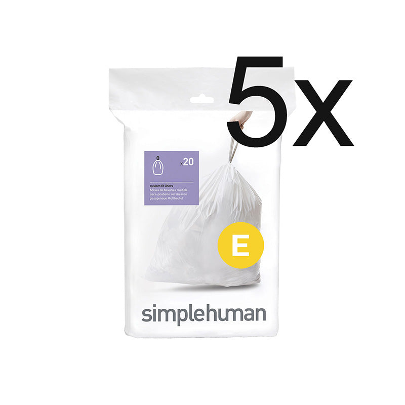 Simplehuman afvalzakken 20 liter code E, 5 x 20 stuks wit