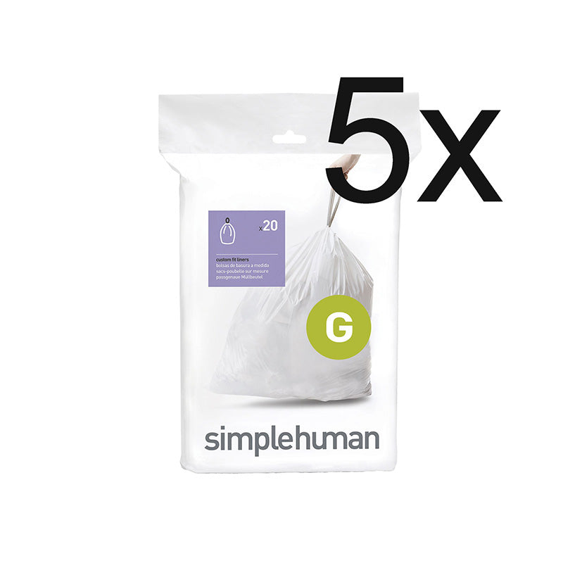 Simplehuman afvalzakken 30 liter code G, 5 x 20 stuks wit