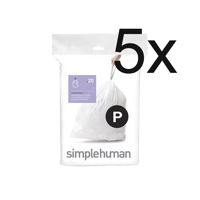 Simplehuman afvalzakken 50-60 liter code P, 5 x 20 stuks wit
