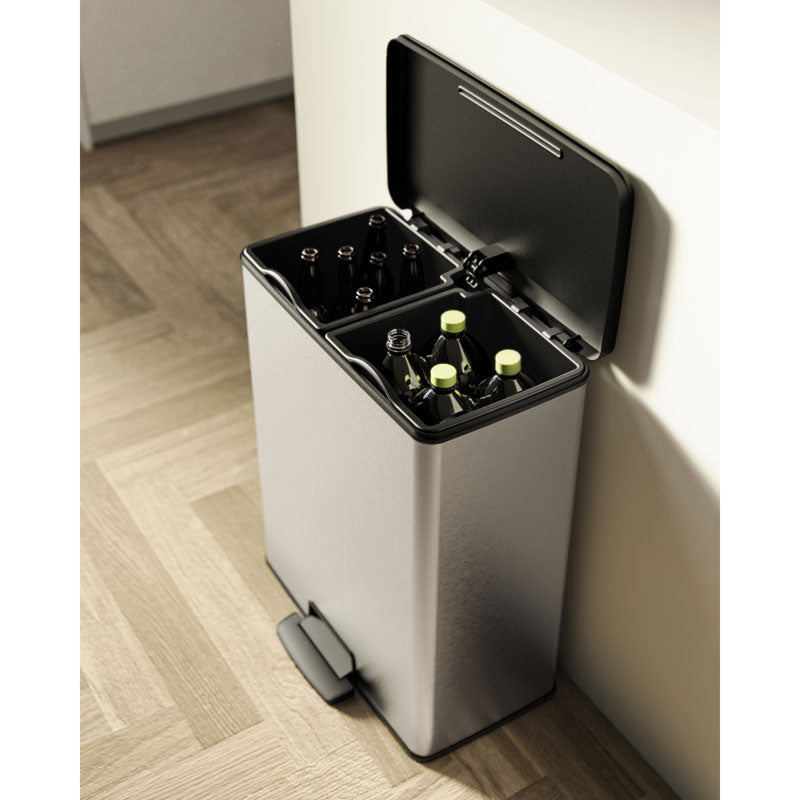 Curver Decobin Duo pedaalemmer 26+26 liter zilver/zwart