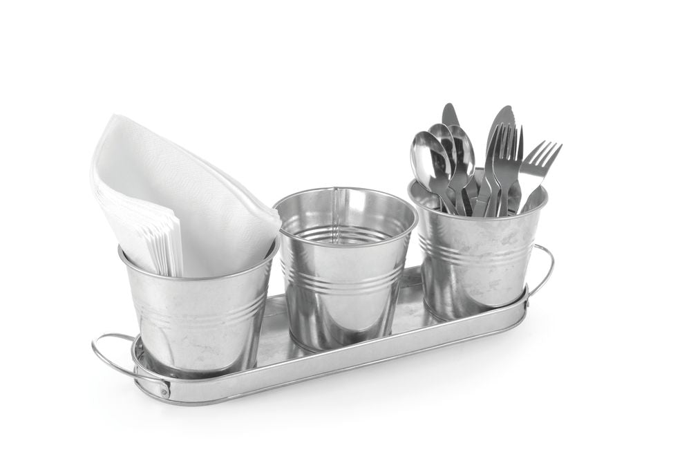 3 buckets with tray