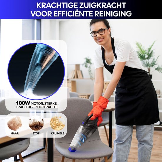 AG315 Handstofzuiger Zwart- Kruimeldief - Stil - Snoerloos - Extreem Krachtige Kruimelzuiger Draadloos - 100W Krachtige Zuigkracht - Led Verlichting - Voor Thuis & Auto - Opzetstukken en Extra HEPA filter - Compact - Geschikt voor Huisdierharen