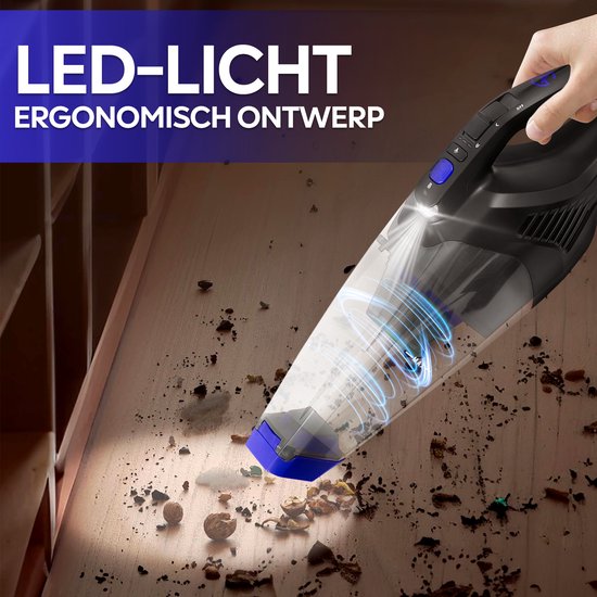 AG315 Handstofzuiger Zwart- Kruimeldief - Stil - Snoerloos - Extreem Krachtige Kruimelzuiger Draadloos - 100W Krachtige Zuigkracht - Led Verlichting - Voor Thuis & Auto - Opzetstukken en Extra HEPA filter - Compact - Geschikt voor Huisdierharen
