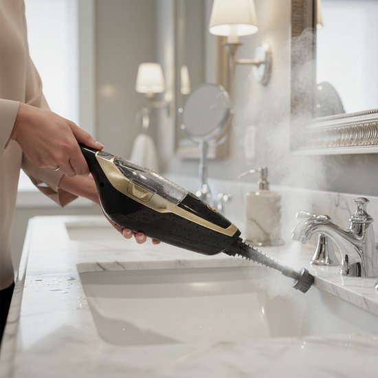 AG Stoomreiniger – 10-in-1 Steam Cleaner – Handstomer – Kledingstomer – Handstoomreiniger – Dieptereiniging voor Vloeren, Badkamer, Tegels, Ramen & Textiel – Vlekkenreiniger – 1500W – 115°C – Inclusief 13 Accessoires – Black Gold Edition