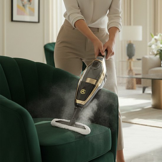 AG Stoomreiniger – 10-in-1 Steam Cleaner – Handstomer – Kledingstomer – Handstoomreiniger – Dieptereiniging voor Vloeren, Badkamer, Tegels, Ramen & Textiel – Vlekkenreiniger – 1500W – 115°C – Inclusief 13 Accessoires – Black Gold Edition