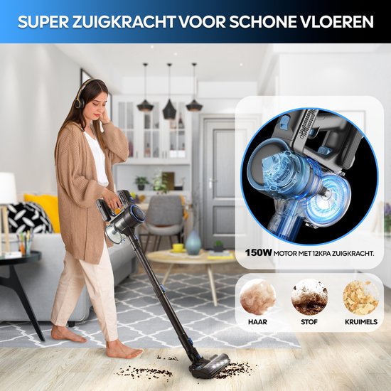 AG4100 Steelstofzuiger Draadloos - Midnight Blue -Stofzuiger Zonder Zak - Geschikt voor Dierenharen- Krachtig -Kruimeldief- Draadloze Stofzuigers - Steelstofzuigers - Kruimelzuiger - Compact & Licht - Ook voor in de auto