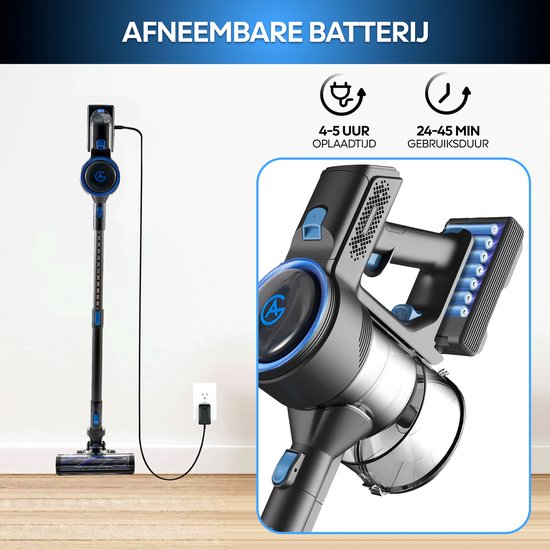 AG4100 Steelstofzuiger Draadloos - Midnight Blue -Stofzuiger Zonder Zak - Geschikt voor Dierenharen- Krachtig -Kruimeldief- Draadloze Stofzuigers - Steelstofzuigers - Kruimelzuiger - Compact & Licht - Ook voor in de auto