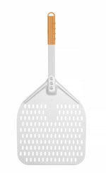 Pizzaschep vierkant geperforeerd met korte handgreep