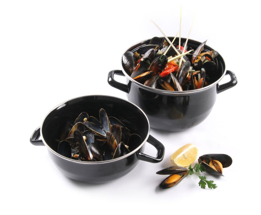 Enamelled mussel pan - with lid