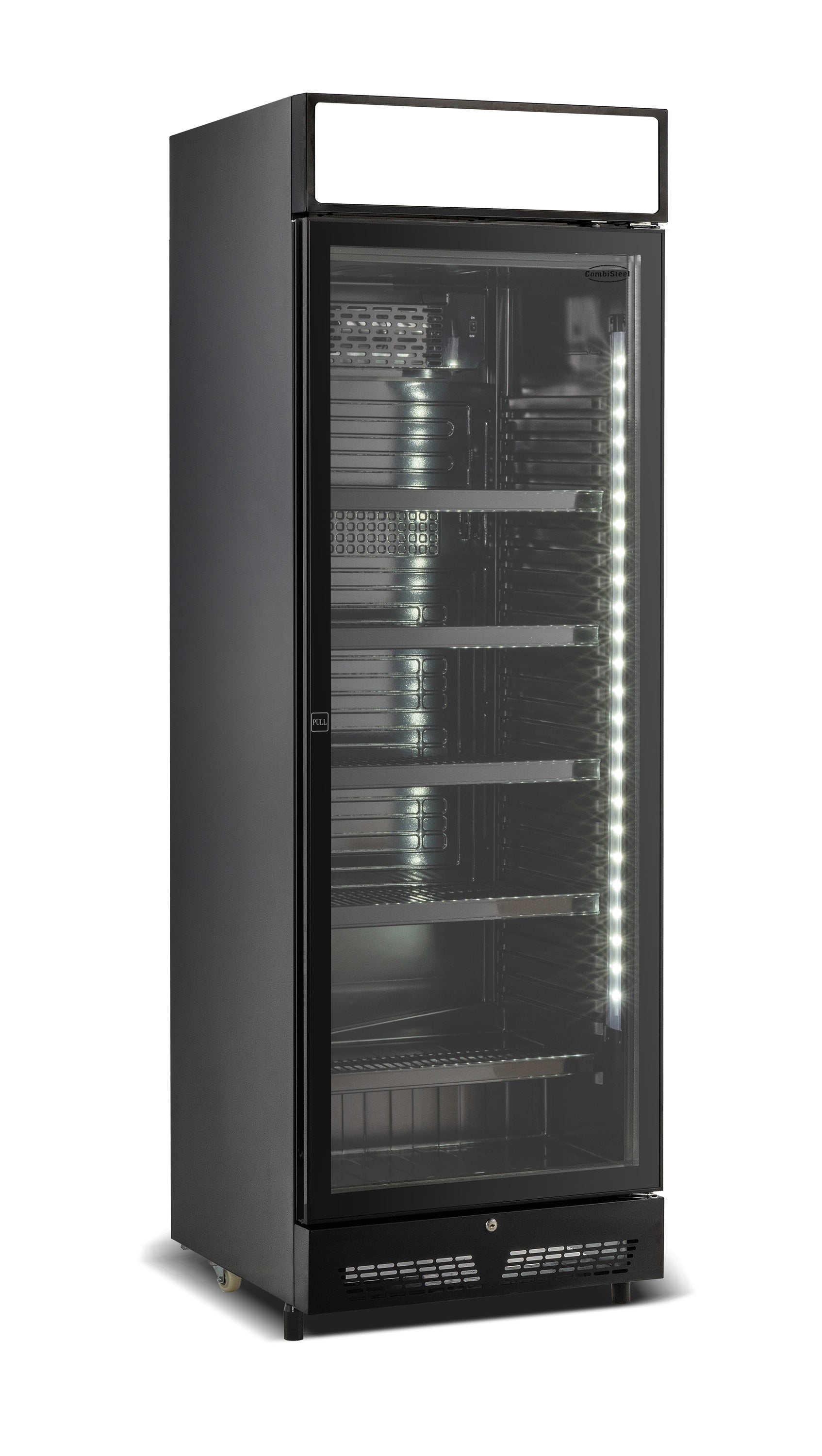Drankenkoelkast 1 glasdeur zwart met lichtbak SVE-450 BLC