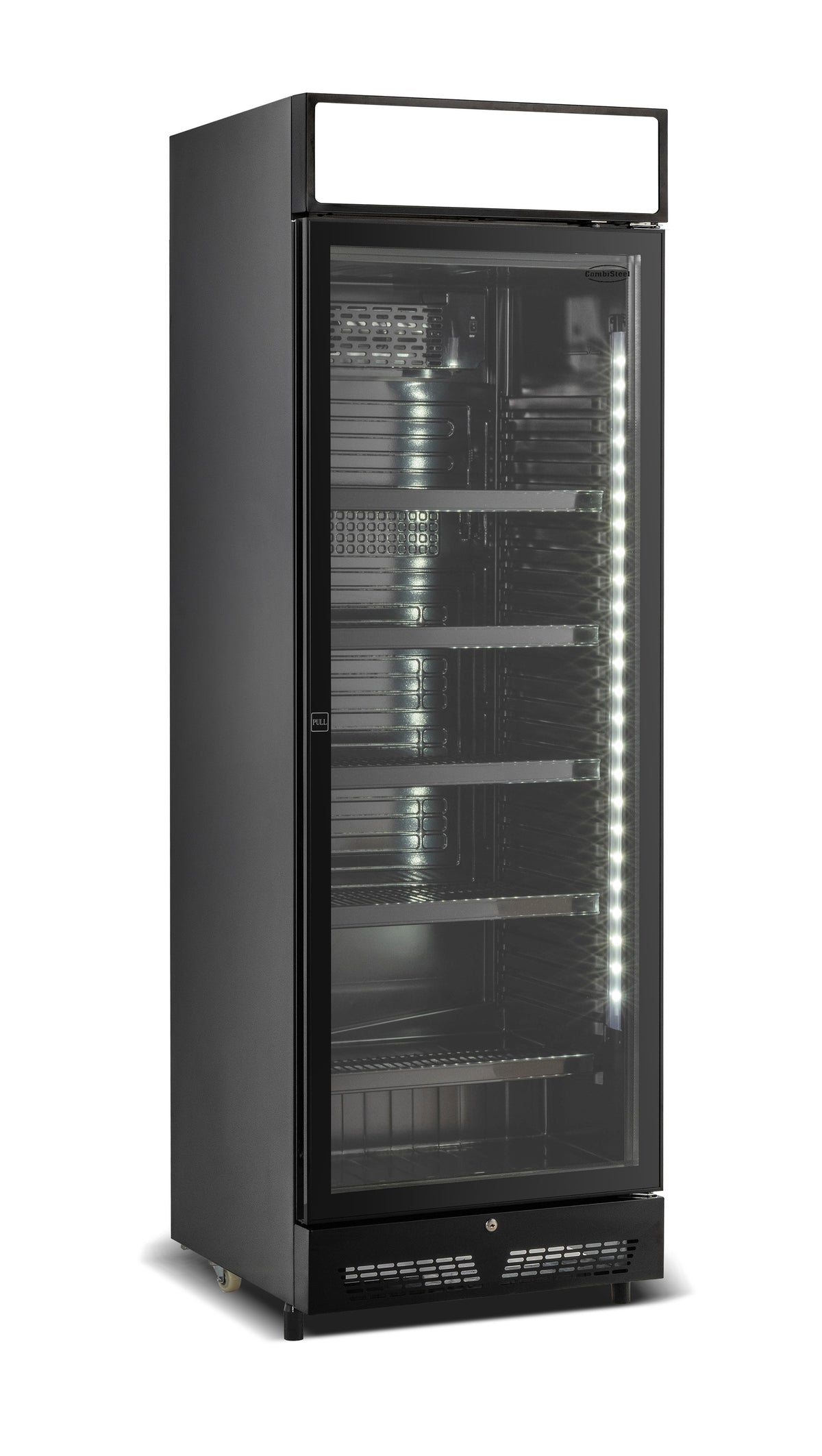 Drankenkoelkast 1 glasdeur zwart met lichtbak SVE-450 BLC