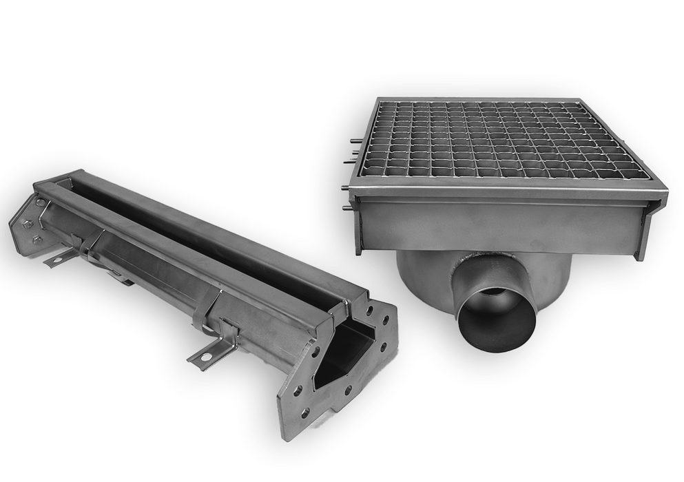 STAINLESS STEEL DRAIN HOLLOW 300X265 WITH 1 OUTLET FOR SLOT CHANNEL