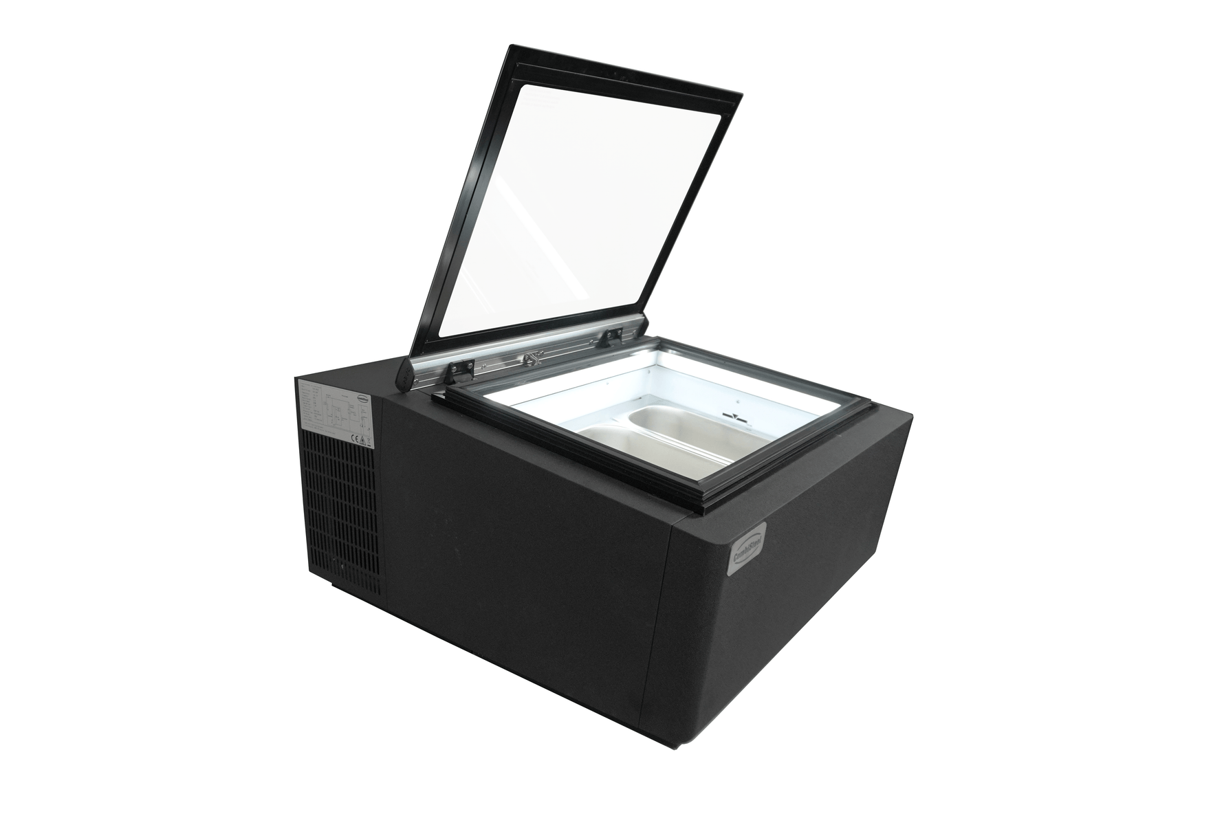 TAFELMODEL SCHEPIJSVITRINE ZWART  OPENT AAN DE KLANTZIJDE