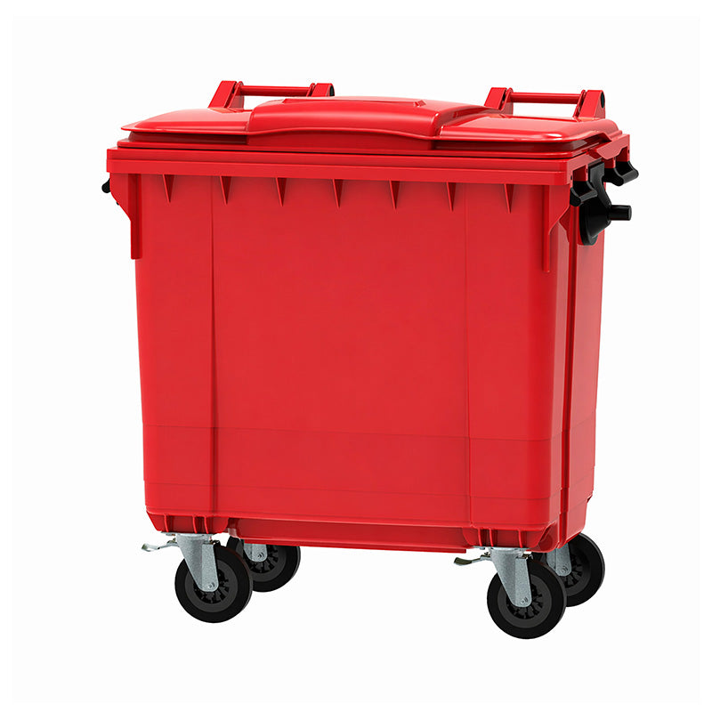 Container 770 liter vlak deksel rood