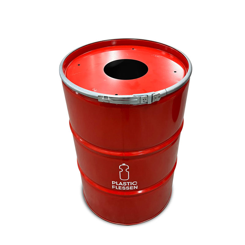 The BinBin olievat afvalbak Plastic met inwerpopening 200 liter rood