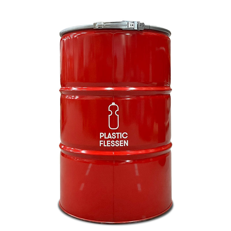 The BinBin olievat afvalbak Plastic met inwerpopening 200 liter rood