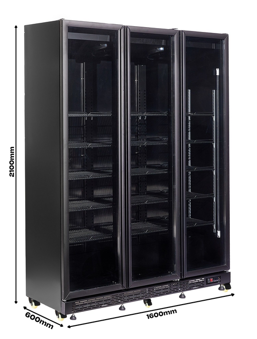 REFRIGERATOR 3 GLASS DOORS BLACK NAP-1200 HT - WITH DOOR HEATING