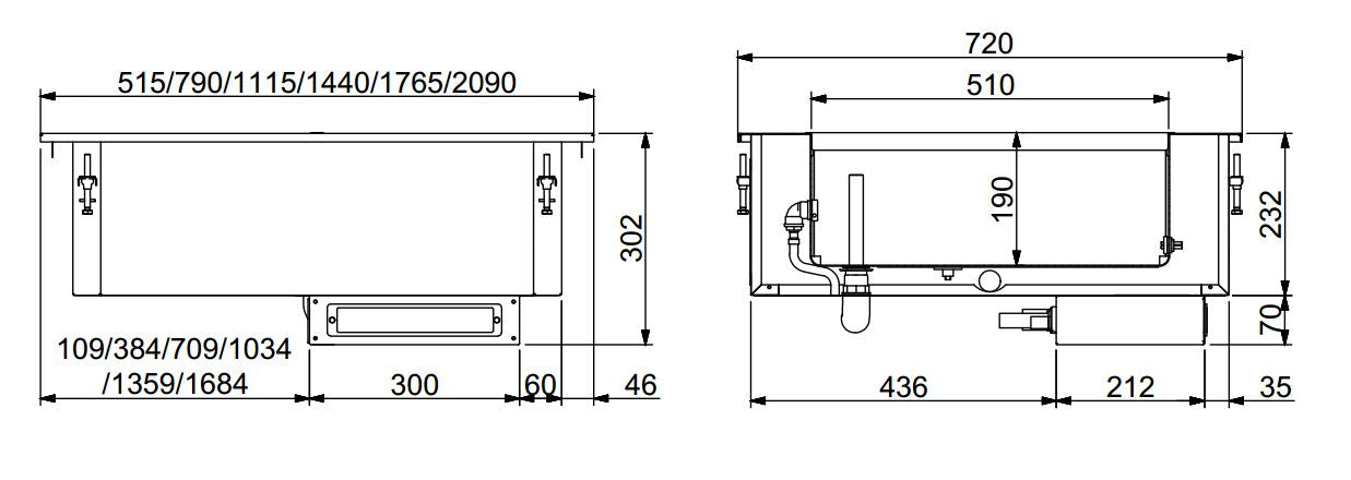 DROP-IN BAIN-MARIE 2/1 - MANUAL WATER FILLING
