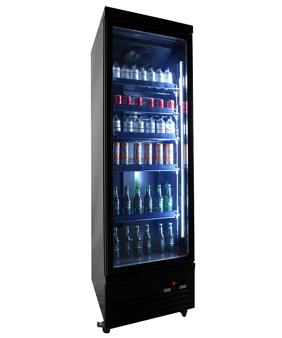 KOELKAST 1 GLASDEUR ZWART CEB-500R BL