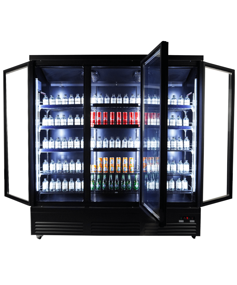 KOELKAST 3 GLASDEUREN ZWART CEB-1600R BL