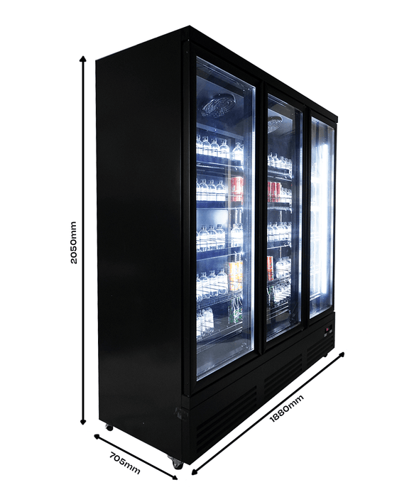 REFRIGERATOR 3 GLASS DOORS BLACK CEB-1600R BL