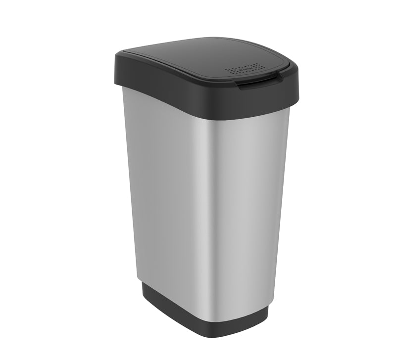 Rotho Twist afvalbak 25 liter zilver/zwart