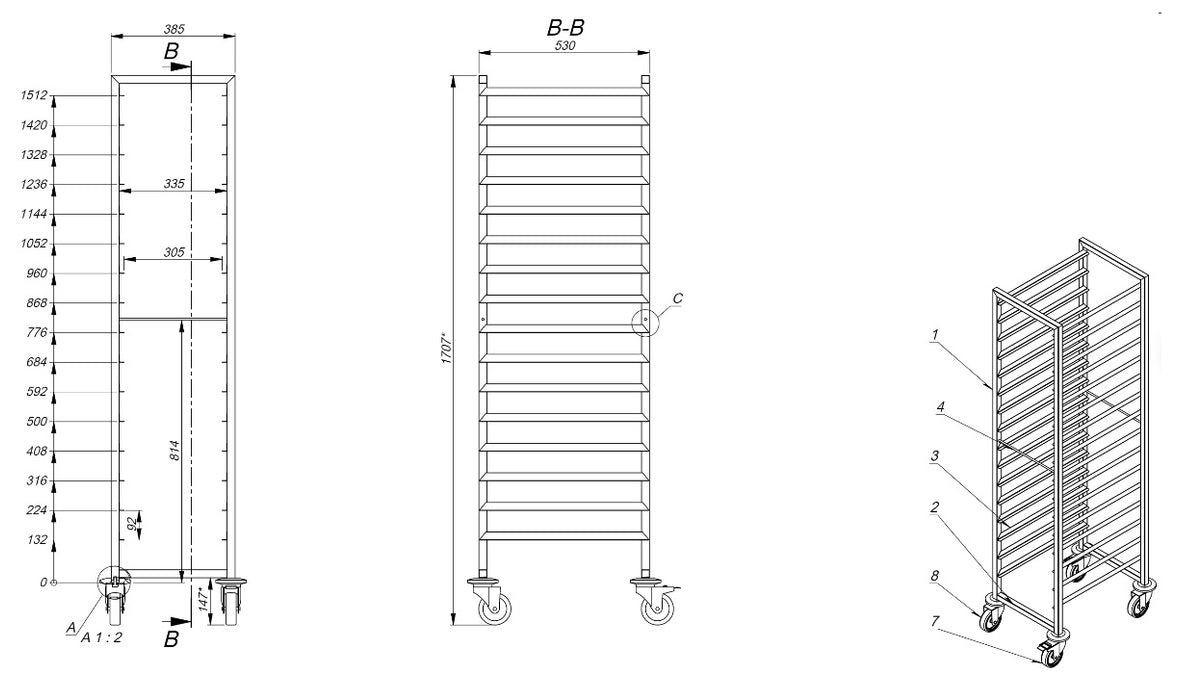 SHELF TROLLEY 1/1GN 16X
